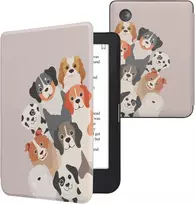 Kwmobile dėklas-vartomasis, skirtas kobo clara 2e / tolino shine 4 dėklui - el. skaityklės dėklas - funny dogs ruda baltas taupe