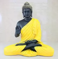 Esplanade medituojantis buda polirezino namų dekoro stabas statula murti 35.5cm aukščio geltona