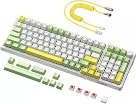 Ajazz Ak992 Hot Swap Seal mechaninė žaidimų klaviatūra + apvyniotas Usb-c kabelis, 18 Rgb apšvietimų, 2.4ghz/bt5.0/usb-c, 1 medijos valdymo mygtukas, Pbt klavišų dangteliai, skirta Pc/win/mac (red Switch)