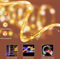 15 m led vamzdinės girliandos lauko maitinimo spalvingos lauko girliandos šviesos vamzdis 132 režimai ip68 atsparus vandeniui šviesos vamzdis lauko su rgb nuotolinio valdymo pulteliu vidaus kambario terasos sodo balkono dekoravimui