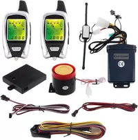 Easyguard Em209 2 krypčių motociklo signalizacija su nuotoliniu variklio užvedimu, mikrobangų jutikliu, spalvotu Lcd пейджерио ekranu, smūgio jutikliu, artumo jutikliu, universalus variantas Dc12v