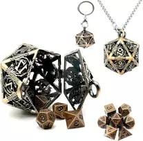 Oruza 7 dalių mini metalinis Dnd kauliukų rinkinys, daugiabriaunių kauliukų rinkinys su variniu tuščiaviduriu karolių kubo dėklu, nešiojamas D&d raktų pakabuko kauliukas, skirtas Dungeon and Dragons Mtg Rpg stalo žaidimų kauliukams