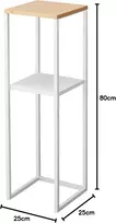 Yamazaki 5983 Tower lentyna su mediniu viršumi ir 2 lygiais, balta, plienas/bambukas, minimalistinis dizainas, 25 x 25 x 80 cm (i x P x A)