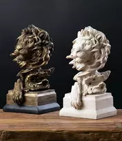 Jxcbxj Liūto galvos statula, pagaminta iš dervos, galingo gyvūno liūto statulos dekoracija, stalo fengšui ornamentas namų biuro dekoravimo dovana