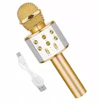 Belaidis karaoke mikrofonas su bluetooth garsiakalbiu, auksinis, puiki dovana