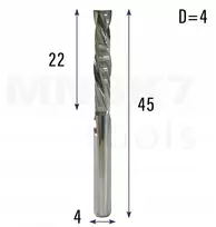 Spiralinė kompresinė freza medienai Cnc 2p 4*4*22*45 K55uf Hrc 70 (huhao)