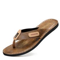 5223 Men's Handmade Leather Thong Sandals - Large Size, Flat Bottom, Casual Summer Flip-Flops for Outdoor and Beach. 38