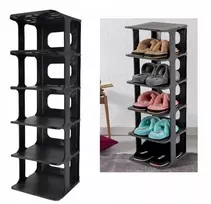 Modulinė batų spintelė, stovas, juodas, 6 lentynos, sulankstomas batų organizer