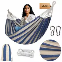 Hage Boho dryžuotas sodo turistinis hamakas 100x200cm 150kg mėlynai-baltas