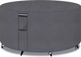 Lauko baldų komplektas Patio Plus apvalūs sodo stalų uždangalai su ventiliacijos angomis, 600d Oxford audinys, apvalus terasos komplektas, stalo uždangalas, sodo baldų komplekto uždangalas, neperšlampamas, atsparus vėjui, Anti-uv, 200 x 80 cm, pilkas