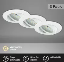 Lubinis šviestuvas Briloner Leuchten – led įleidžiami šviestuvai, 3 vnt. rinkinys, pritemdomi lubiniai šviestuvai, led modulis pasukamas, kiekvienas 6,5 w, 570 liumenų kiekvienas, 3 000 kelvinų, ip23, balti, 82 x 28 mm (skersmuo x aukštis)