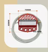 Bwintech 5 raudonų reguliuojamų plieninių kabelių rinkinys, skirtas "lockout tagout" aplikacijoms, tinkamas saugos pakabinamoms spynoms