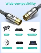 Stiprintuvas Emk midi kabelis, 5 kontaktų nailono pintas midi kabelis, suderinamas su midi klaviatūra, sintezatoriumi, gitaros multiefektais, sempleriu, išorine garso plokšte, garso mikšeriu, garso stiprintuvu (1 vnt., 2 m)