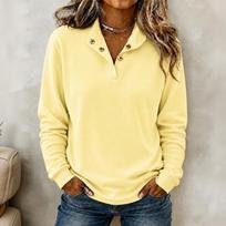 Women's Loose Fit Collared Button Front Sweatshirt, Color Long Sleeve Pullover XL beige