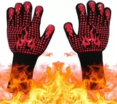 Kepsninės pirštinės, atsparios karščiui iki 800 °c, orkaitės pirštinės, ugniai atsparios pirštinės, bbq pirštinės, pirštinės kepimui, pirštinės orkaitei (black1)