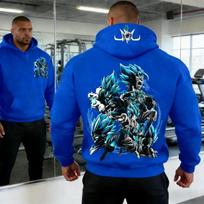 2026 Autumn/winter Dragon Ball Retro hoodie Super Saiyan Blue Forms Collage Print Gym Big Guy Retro for Men Women XL blue