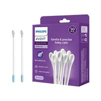 Philips Avent Baby Cotton Swabs 50 Pcs Double-Tipped Spiral Adhesive 3mm Sterilized for Newborns blue