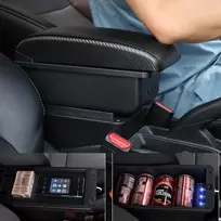 Yjywzh Suderinamas su Audi Tt Porankiais Dvigubo Sluoksnio Centrinė Konsolė Didelė Daiktadėžė su 3 Usb Įkrovimo Jungtimis Anglies Pluošto Raštas