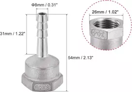 Sourcing map žarnos jungties adapteris 304 nerūdijantis plienas 8 mm žarnos antgalis x g1/2 vidinis vamzdis su 6–12 mm žarnos spaustuku