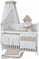Patalynės komplektas lovytei 120x60 su baldakimu, organizeriu, vystymo vystyklu, kokonu, 16 dalių