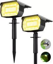 Lotmos saulės šviestuvai, saulės prožektorius sodo apšvietimui lauke, 2 vnt., 72 Led saulės prožektorius sodo šviestuvai, 3000 K šilta balta, vandeniui atsparūs saulės šviestuvai lauko takams, kiemui, garažui, takui