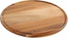 Zassenhaus Picos Lėkštė, 33 cm skersmens, akacijos medienos lėkštė, tvariai užaugintas medinis padėklas, apvalus su sulčių grioveliu, picos lenta picai ar tarte flambée patiekti, pjaustymo lenta, medinė