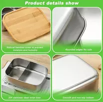 Mumisuto bento priešpiečių dėžutė, 1200 ml nerūdijančio plieno priešpiečių dėžutė, bento dėžutė su 3 skyriais, metalinė priešpiečių dėžutė su mediniu dangteliu, priešpiečių dėžutė, pusryčių dėžutė į mokyklą ir ekskursijas, priešpiečių dėžutė suaugusiems
