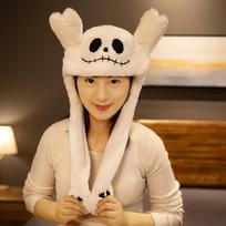 For Tot Boy Lassies Auricle Moving Jumping Bonnet Hilarious Plushy Specter Cap Unisex Earflaps Movable Ears Bonnet Costume Spooky Event Cap