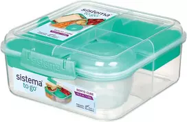 Sistema Bento Box To Go pietų dėžutė su skyreliais, 1.25 L pietų dėžutė su jogurto/vaisių indeliu, vaikams ir suaugusiems, be Bpa, mėtų žalsva [21685-8t], mėtų žalia