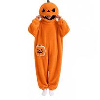 Large Halloween Pumpkin Plush Hooded Onesie Pajama Set orange