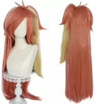 Cosplay perukas ilgas tiesus oranžinis su šviesiomis sruogelėmis kostiumų plaukai su uodega moterims Helovino perukai cosplay konvencijoms