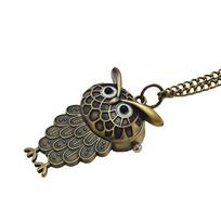 Antique Bronze Color Owl Pocket Watch Quartz Flip Style Pocket Watch Mini Pocket Watch  Gift D black