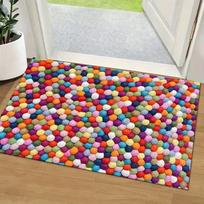 Colorful Pom Pom Ball Visual Door Mat Non Slip Floor Rug Rainbow Felt Ball Illusion Print Entrance Carpet For Entryway Playroom 43X75CM