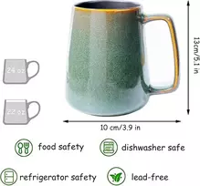 Affek Design Didelis 700ml keraminis kavos puodelis, arbatai, kakavai, žalias