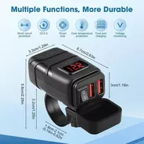 Vehoukli Dvigubas Usb Motociklo Automobilinis Įkroviklis, Dc 12-24 V Usb Jungties Voltmeteris su Nepriklausomu Jungikliu, Vandeniui atsparus Įkroviklis, Qc3.0 Motociklo, Valties, Jachtos Lizdas, Vandeniui atsparus