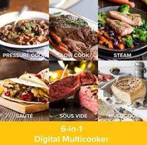 Cleverchef Pro 6-in-1 skaitmeninis greitpuodis, daugiafunkcis puodas, lėtas virimo puodas, sriubos virimo aparatas, ryžių virimo aparatas, sous vide, įskaitant nemokamą Drew&cole receptų programėlę (4.8l, juodas)
