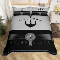 Nautical Bedding Set Full Size, Sailing Anchor Bed For Boys Teens,Ocea Comforter Cover Soft,Duvet Quilt Cover 1/2 Pillowcases EU single(135x200cm) black
