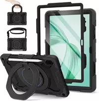 Roiskin dėklas, skirtas honor pad x8a 11 colių 2024 su ekrano apsauga, dirželiu per petį ir rašiklio laikikliu, itin tvirtas smūgiams atsparus karinis honor pad x8a dėklas, 360° besisukantis stovas vaikams, juodas