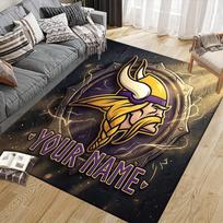 Custom Name Minnesota Vikings Flannel Pattern Square Carpet,Area Rug,Carpet Rug for Living Room Bedroom Sofa Playroom Decor,Non-slip Floor Mat 70x100cm( 27x39in )