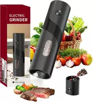 Circle Joy elektrinis pipirų malūnėlis su baterijomis, 120 ml talpa, reguliuojamas rupumas ir balta led lemputė, juodas