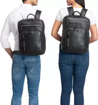 Stilord 'valera' odinė verslo kuprinė su keliais skyriais nešiojamam kompiuteriui iki 13.3 colio, skirta vyrams ir moterims, vidutinio dydžio, didelė, natūralios odos darbo kuprinė, kuprinė biurui, laisvalaikiui, kelionėms, juoda