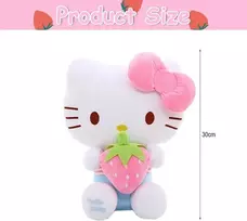 Sanrio Co Pliušinis žaislas katė, minkšta žaislinė katė su braškėmis, 30 cm, minkštas kačiukas, pliušinis, balta lėlė, dovana vaikams