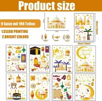 Leonshco 196 lapų ramadano langų paveikslėliai, lipnūs ramadano lipdukai, pvc žvaigždės mėnulio langų dekoracijos, eid mubarak dekoravimo langų lipdukai, ramadano dekoracijos vaikų kambariui, svetainei