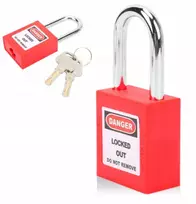 Loto Lockout spyna, darbo saugos, plieno užrakto strypas 38 mm, raudona, 2 raktai