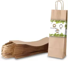 Biozoyg 25 x butelių maišeliai 14 x 8 x 40 cm natūralūs - vyno maišelis dovanų maišelis buteliams - kraft popieriniai maišeliai vynui dovanoms