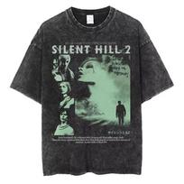 Silent Hill 2 Vaizdo žaidimas Juodi Retro Žaidimų Dydžio T-shirt 100% Medvilnė Vintage Išplautas T-shirt vyrams moterims hiphopas streetwear 5XL gray