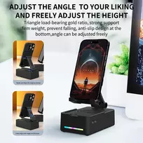 Kompiuterio kolonėlės Cyboris sulankstomas telefono stovas su garsiakalbiu, belaidis bluetooth garsiakalbis su telefono stovu ir neslystančiu pagrindu, led rgb apšvietimas, hd erdvinis garsas, suderinamas su telefonais, planšetiniais kompiuteriais