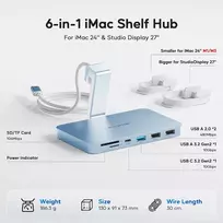 Pulwtop Usb C šakotuvas, skirtas Imac M1/m3/m4, Imac priedai, skirti Imac 2021/2023/2024, Imac Usb šakotuvas su Usb A/c 10gbps, Sd/tf, skirtas Imac 24 colių ir Studio Ekranas 27 colių, Imac šakotuvas mėlynas (be Ssd