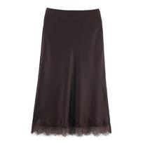 Moterims Madingas Vienspalvis Nėrinių Šoninis Kraštas Klostuotas A formos Midi Sijonas Vintažinis Aukštas Elastingas Juosmuo Moteriškas Chic Lady Sijonai M black