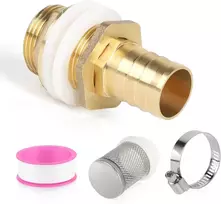 Swawis vandens talpyklos perėjimas, talpos perėjimas 3/4 colio vidinis sriegis 1 colio išorinis sriegis + žarnos antgalis 25 mm vandens talpos jungtis su sandarikliais, filtro statinės jungtis, žalvarinis talpos kanalas lietaus statinei